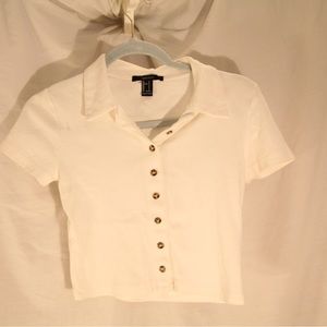 Cropped button down short sleeve top